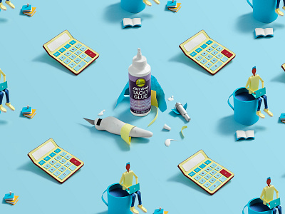 An Homage calculator coffe cup glue laptop paper paper craft paper illustration