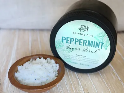 Brindle Bird is live brindle bird label logo packaging peppermint product skincare sugar scrub