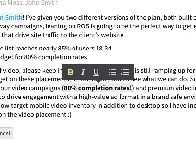 Rich Text Editor bold bullet center design editor experience formatting interface italics list message number post rich text ui underline user ux wysiwyg