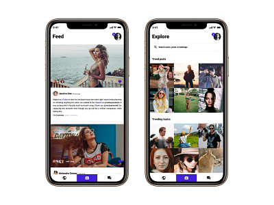 Social Network iOS app appdesign design explore feed ios ios app social social network ui ui ux design ux white app