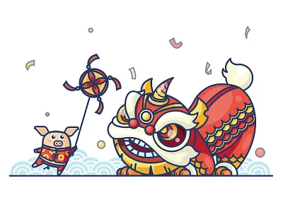 Lion dance design flat illustration vector