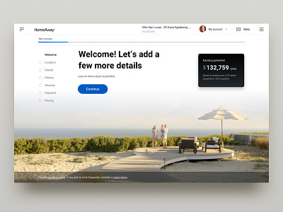 HomeAway - Onboarding homepage homepage landing page listing onboarding rental ui ux vacation rental