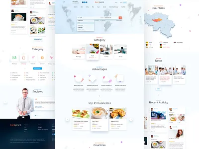 Landing Page activity advantages business category food landing map price promo reviews search site testimonials ui work