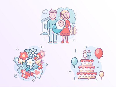 Scenarium Silver 9 baby bouquet cake couple family flowers icojam icons romantic scenarium silver wedding