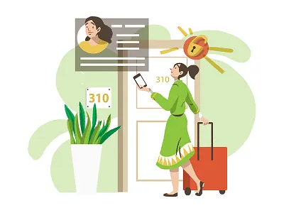 Welcome to your Room! character character concept design girl graphic hotel illustration spot study travel vector