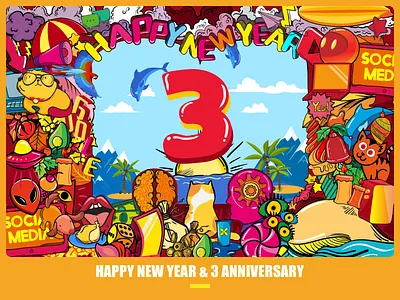 The third anniversary of company 2019 cartoon color cute design illustration new year 2019