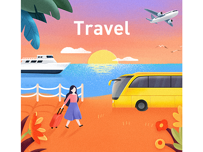 Travel bus girl plant travel vector