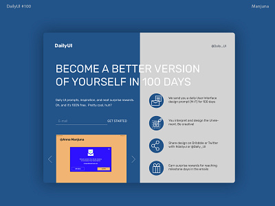 Daily UI #100 - DailyUI Landing Page blue challenge dailui daily ui daily ui daily ui 100 flat icons landing design landing page landing screen service showcase technologies typography ui ux web web design