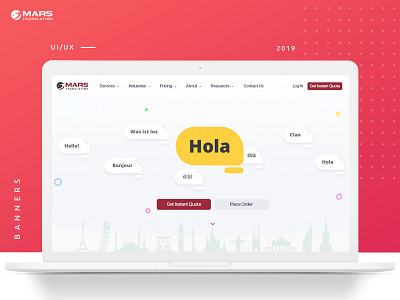 Mars Translation agency branding color illustration landing page translation ui