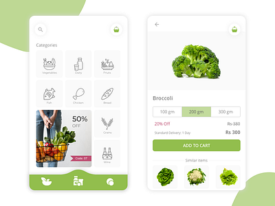 Grocery App design ecommerce food fresh frist shot fruits green grocery app mobile app design uidesign uiux designer