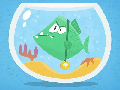 Beware of Rex, the fish adobeillustrator aquarium cartoon character characterdesign children comic danger dangerous design geek grumpy illustration illustrator kids piranha under water vector water water colour