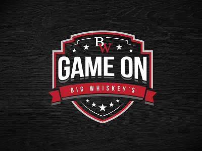 Game On Logo for Big Whiskey's badge branding design logo logo design restaurant sports
