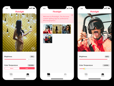 Photo Lighting App Concept - Light UI ios mobile app design photo photo app photo edit photo editing photo editor