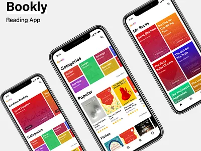 Bookly- Free E-Books App app bookmarks books colorful educational figma gradient minimal my books reading ui ui ux design