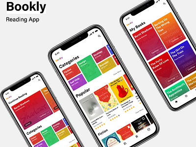 Bookly- Free E-Books App app bookmarks books colorful educational figma gradient minimal my books reading ui ui ux design