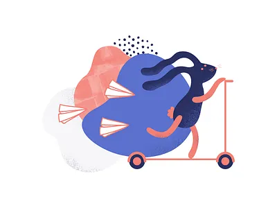Fast customer service blob blobby blue bunny clean design illustration minimal pink rabbit scooter speed texture