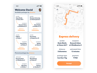 Delivery App cards cardview gradient ios iphone x mapa minimal orange white wroclaw