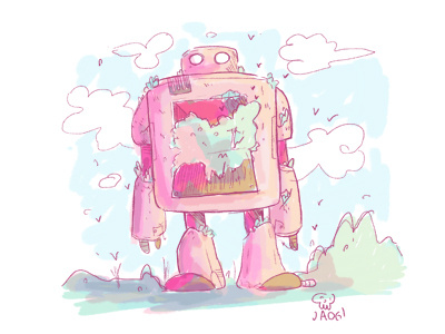 Robot charactedesign doodle illustration kids. editorial nature pink robot sketch