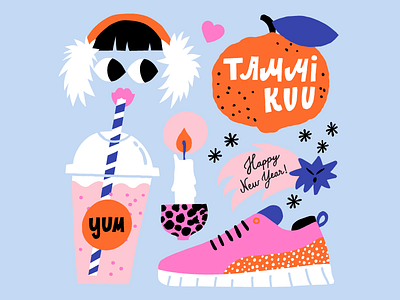 January calendar character colorful cute finnish flat color friendly illustration january leena kisonen nike running pastels smoothie sweet yummy