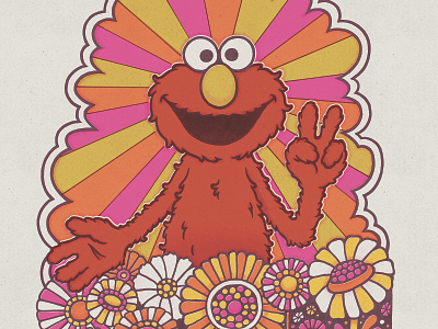 Psychedelic Elmo 1970s 70s flowers illustration psychedelia psychedelic retro sesame street vintage