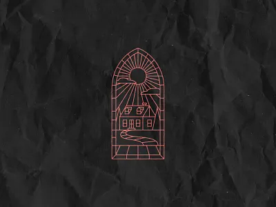 THE CHURCH PT. III church design cloud clouds house illustration line art sidewalk stained glass sun trees window