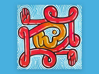 Post It Note #47 blue cute design hands hi illustration pen and ink post it