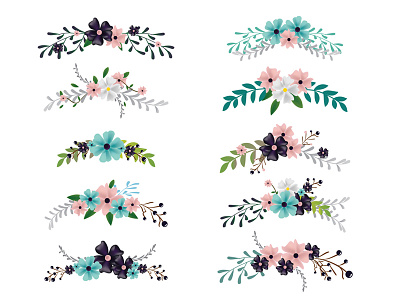 Floral Decoration Elements beautiful bloom blossom colorful crown decoration floral flower flower crown flower illustration invitation set wedding