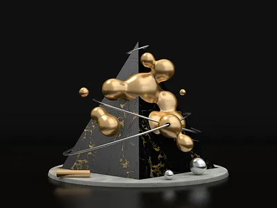 black gold style cinema 4d illustration