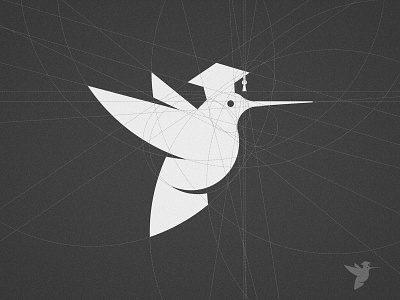 Rawsoul - Logo Breakdown animal mark bird icon black and white illustration colibri symbol fast wings geometric grid hummingbirds graduation cap hummingbird logo design minimal wing pet logomark school education simple grad hat