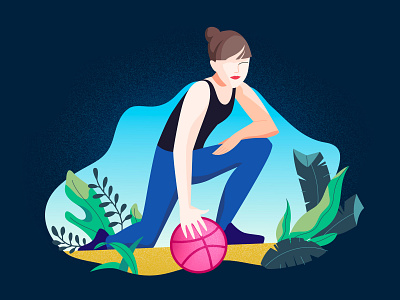 Hello Dribbble! art debut flat girl illustration sport vector