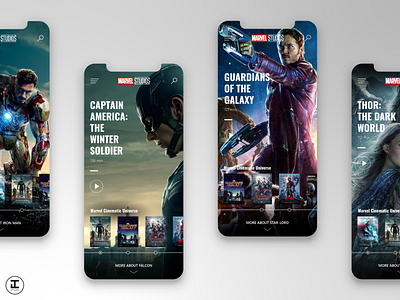 MCU App Concept: Winter Soldier, Guardians of the Galaxy (#9,10) adobe app captain america design guardians of the galaxy illustrator iron man marvel marvel comics marvelcinematicuniverse mcu mobile movie movie app shot superhero ui uidesign ux uxdesign