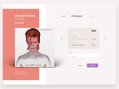 Daily UI #002 · Checkout art direction cd cover checkout credit card credit card form daily 100 daily challange dailychallenge dailyui dailyuichallange david bowie design system ecomerce interface interface design music palette ui ui ux design uidesign