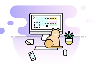 Workspace of a Cat Lady cat cat lady designer desk desktop icon line art outlines setup space workspace