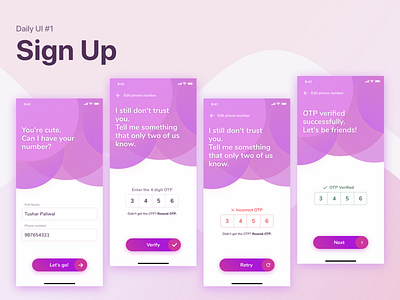 Sign up process code dailyui design details exploration login otp signup signup page ui ux verification