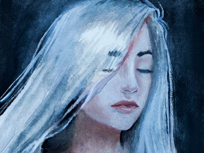 Gray Hair portrait traditional art watercolor white hair woman