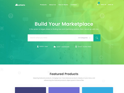Marketoi - HTML Template For Digital Product Marketplace about button design illustration landing page menu pricing table search team vector