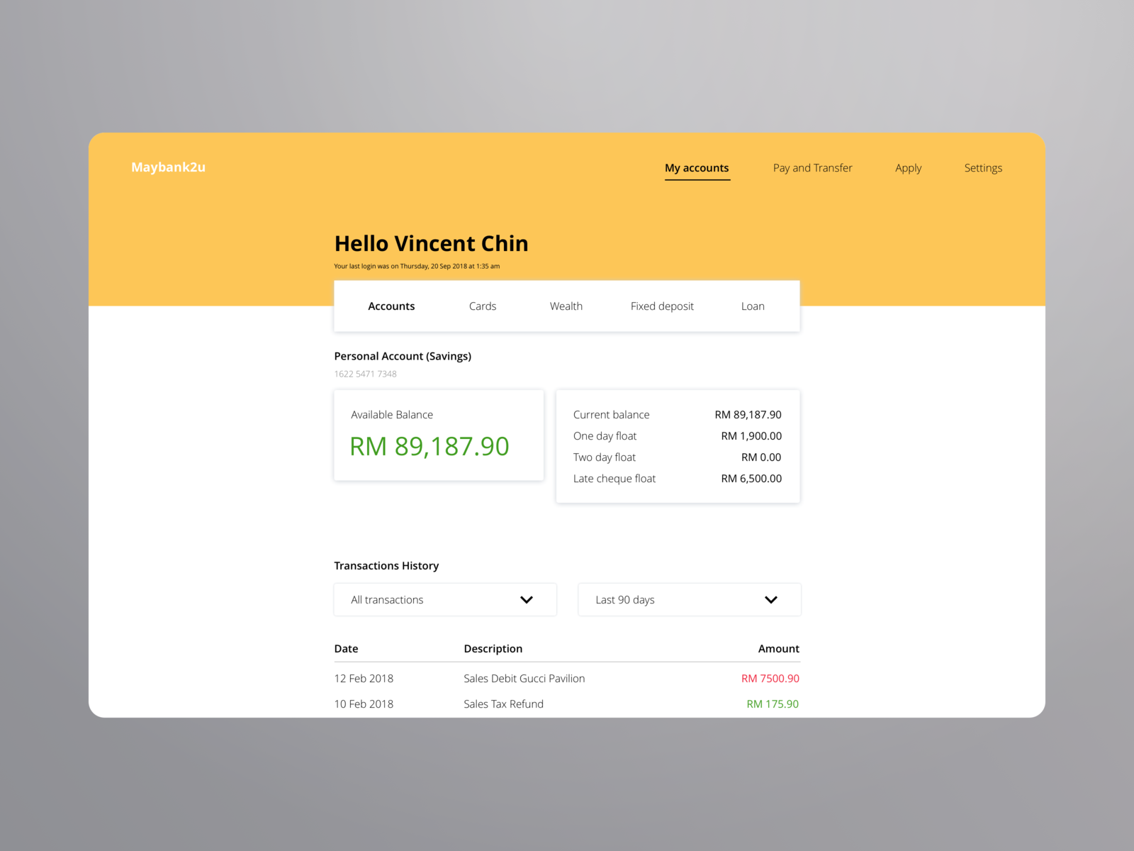 Example of Daily UI - Your Bank Account