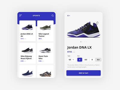 Exploration Product Detail & List app card card design clean design detail details page list list ui product detail product details shoes sport ui ux