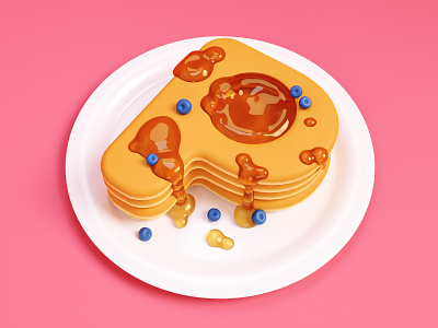 Pancake Day! 🥞 3d 3dmodel blueberries glossy p pancakes pink syrup