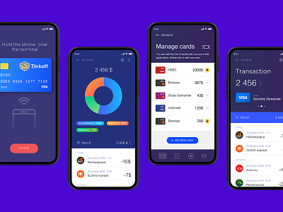 DCH Mobile Wallet app bank blue cards clear design color app credit card crypto design finance finances fintech flat mobile app money money app ui ux wallet