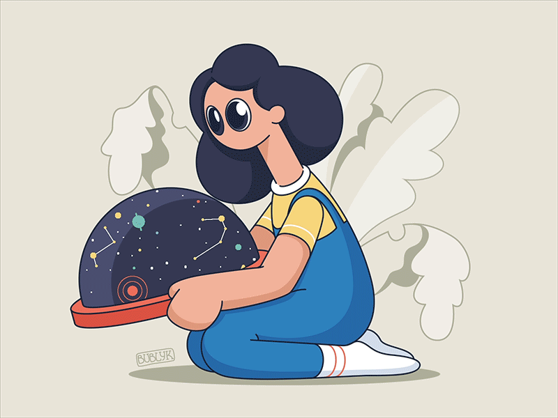 She Was Holding The Universe animation cosmos flat gif girl illustration motion nature stars vector