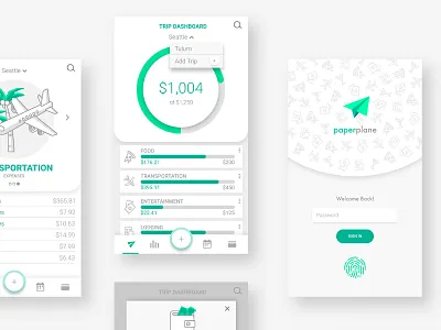 UI details for paperplane app branding budgeting flat graphic design iconography illustration money spending tracking travel ui ux vacation vector web