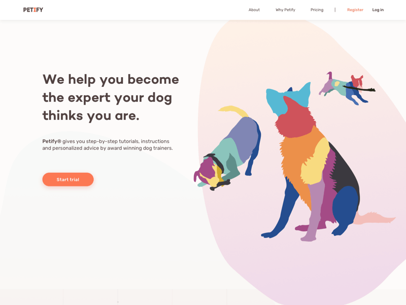 Daily UI #003 · Landing Page art direction color palette daily ui challenge dailychallenge dailyui dailyui003 dailyuichallenge design system dog illustration graphic design illustration interaction interface landing page motion design pet care ui uidesign ux uxd