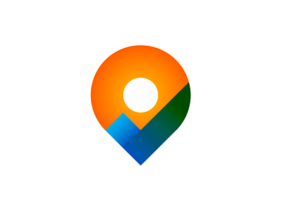 Pin pointer + check mark + nature, logo design symbol check mark checkmark colorful creative flat 2d geometric geotargeting location logo logo design map nature pin pointer sun travel traveling travelling vector icon mark symbol water