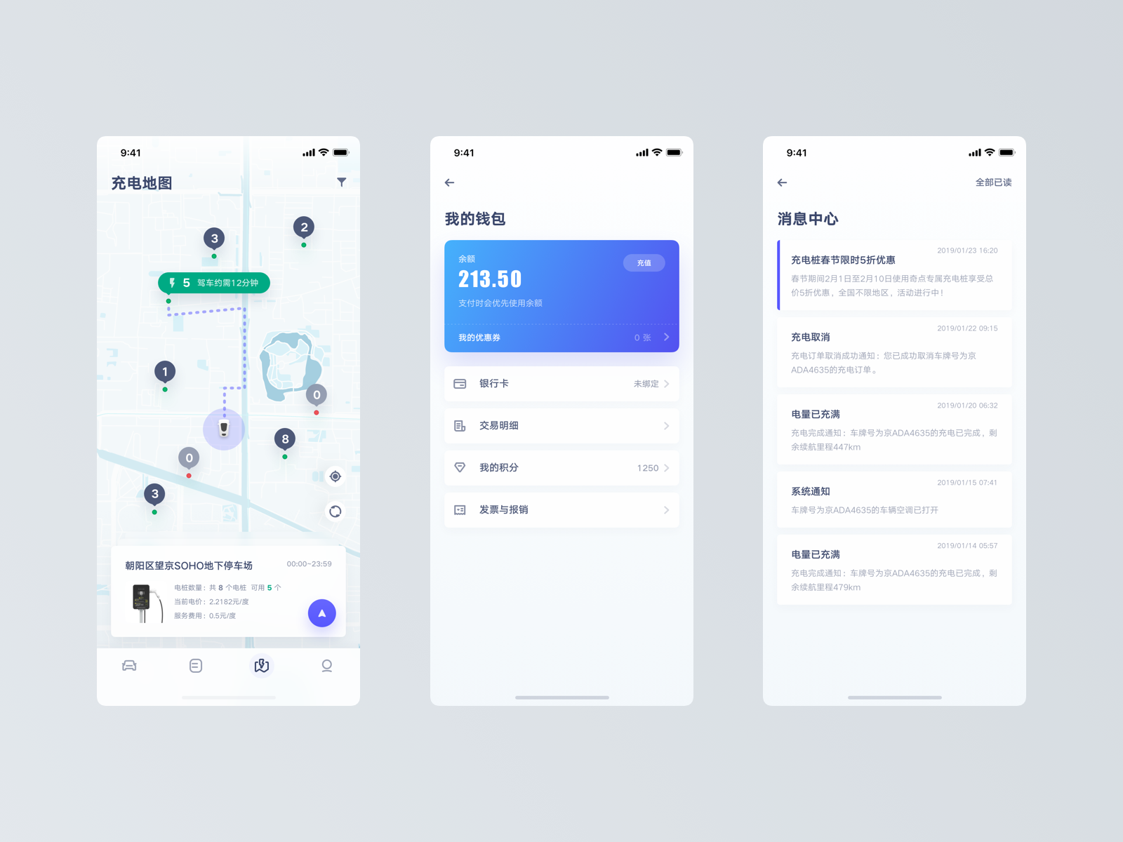 Example of Charging maps and wallet