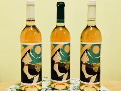 Illustration in reality wine sticker