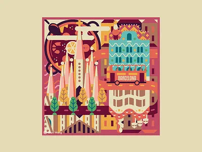 Square Illustration - Barcelona (Spain) barcelona city culture design graphic illustration spain square travel