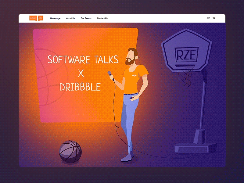 Design Software Talks X Dribbble Meetup 2d animation art banner basketball character cover debut dribbble game gif homepage illustration landing meetup poster presentation speaker sport web