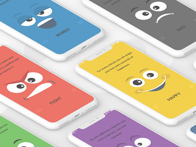 Moods UI app app design artwork bad face bored branding design empty screens expression feelings fight happy face illustration interactiondesign mobile app ui ux vector