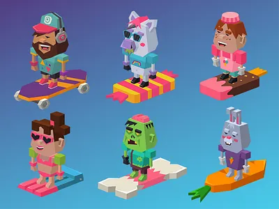 Rolly tube characters 2 banny character game icecreamman lowpoly pony skate zombie